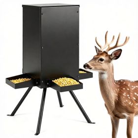 14 Gallon Gravity Deer Feeder 50-90 LBS Capacity Galvanized Coated Steel Wildlife Game Feeder with 4 Feeding Trays Lockable Lid Ground Pegs for H